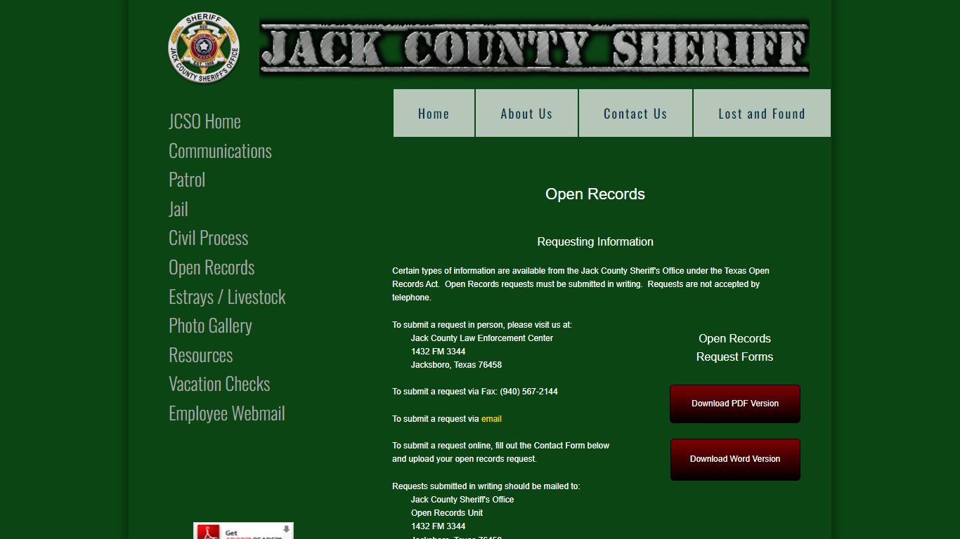 Open Records - Jack County Sheriff's Office